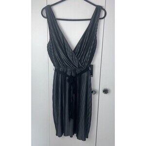 Express Womens Metallic V Neck Wrap Dress Size S Pleated Tie Sleeveless Gray NWT